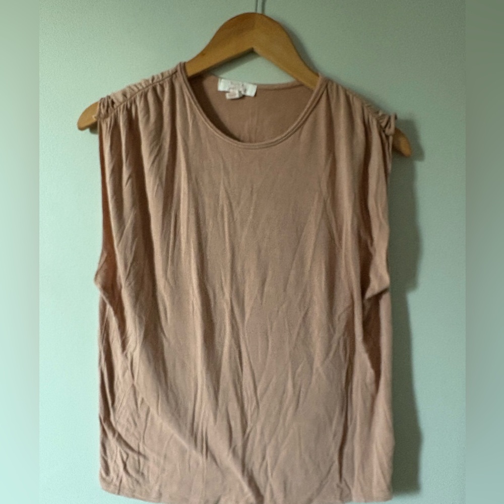 Sun & Shadow Tan Ruched Muscle Tee S